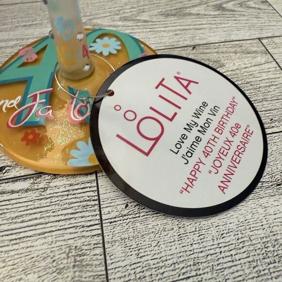 Lolita Happy 40th Birthday Hand-Painted Artisan Glass Enesco Love My Wine New - Picture 5 of 6